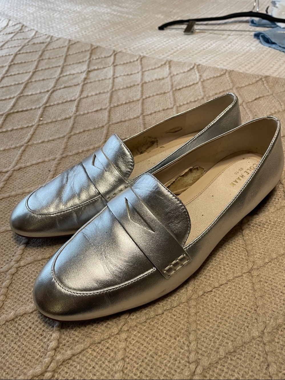 Cole Haan Silver Metallic Penny Loafers